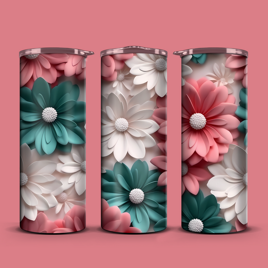 3D flowers-Pink White Green